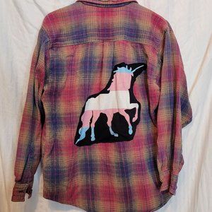 One Of A Kind Custom Handmade Shirt Transgender Unicorn Rainbow Flannel Shirt XL